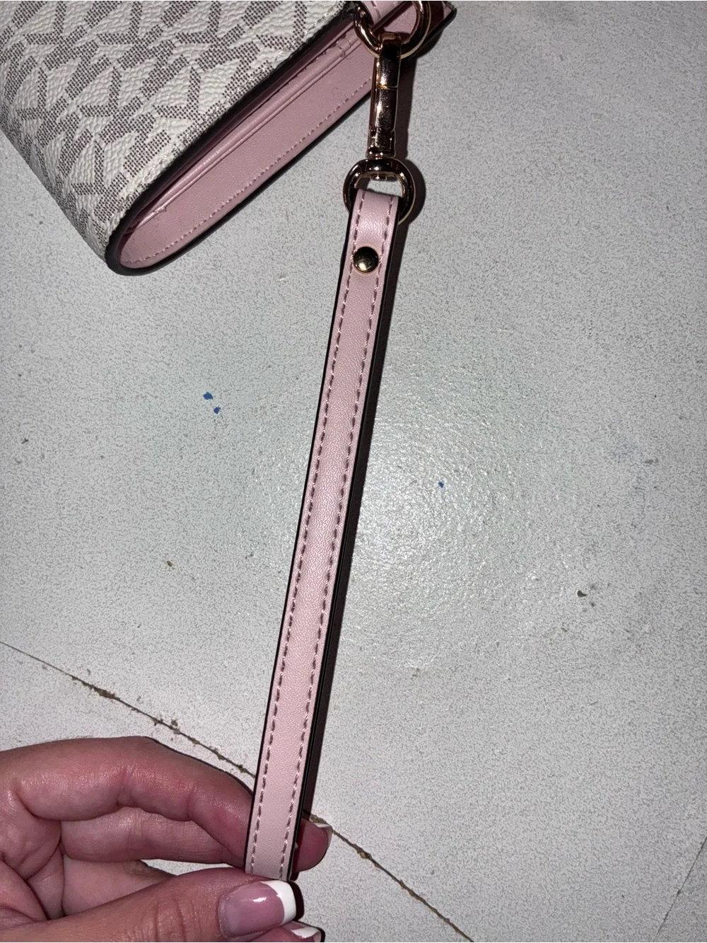 Michael Kors Signature MK Zip Wristlet in Light Pink, White and Grey
